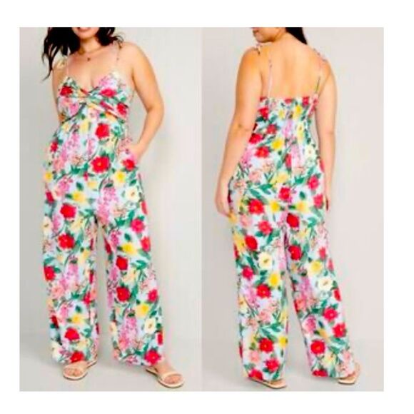Old Navy Pants - NWT Old Navy Multicolored Floral Jumpsuit Womens XL Linen Blend Boho Cottagecore